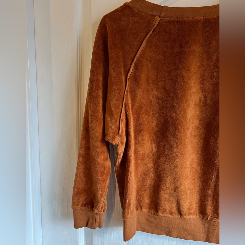 SUZIE KONDI Women's Velour Raglan Sweatshirt Top Orange Rust Myrrh XS - Picture 10 of 14